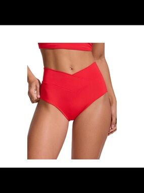High-Waist Red Women’s Swim Bottoms